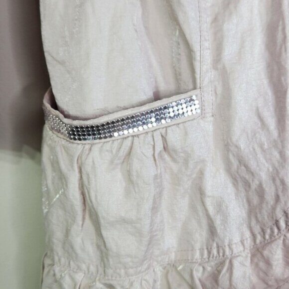 Chico's Pink Metallic Blazer Rhinestones Embellished Pocket Ruched Sleeve Sz 3 - Picture 4 of 6